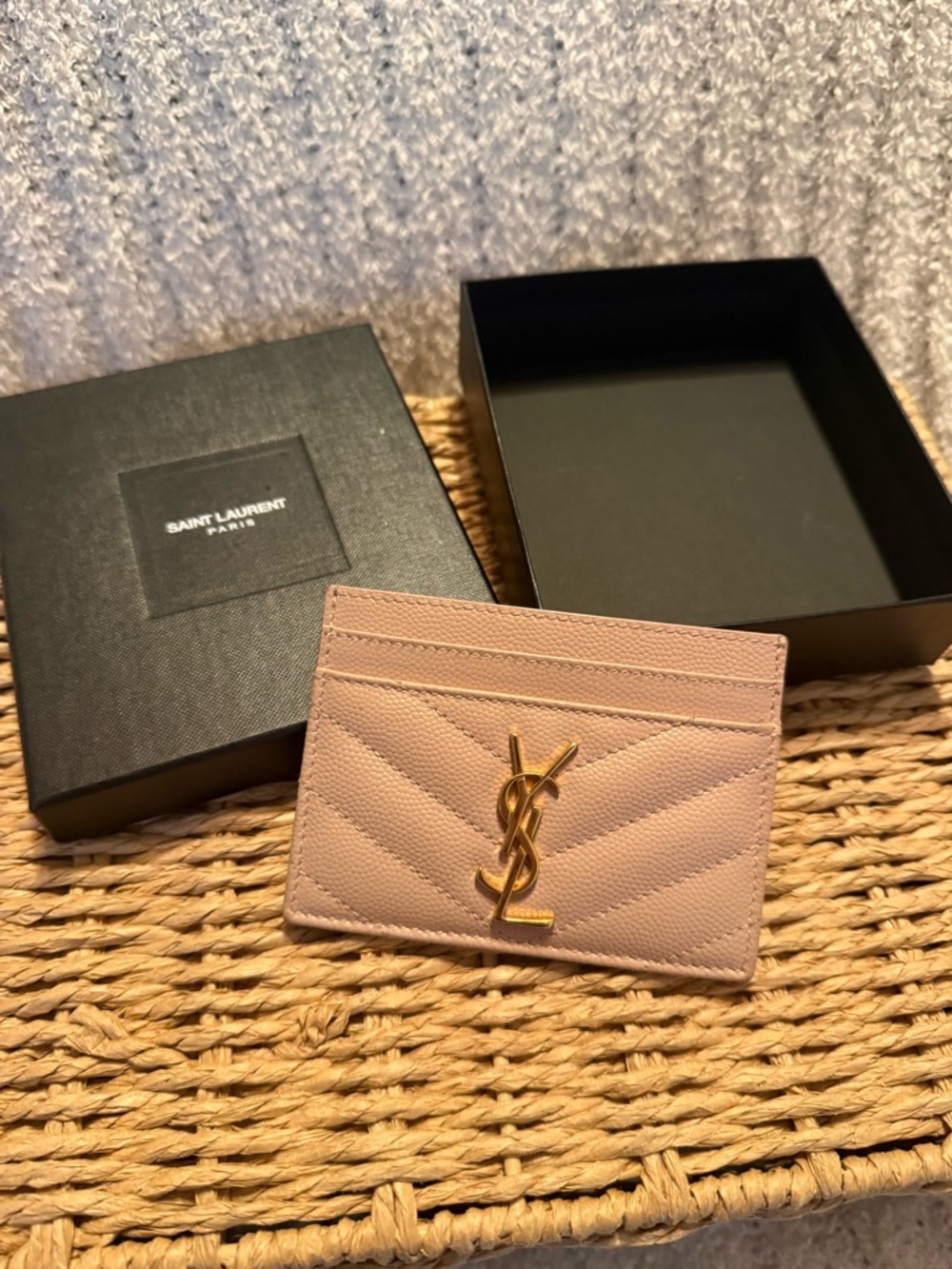 Saint Laurent Quilted Card Case - Blush Pink with Gold YSL